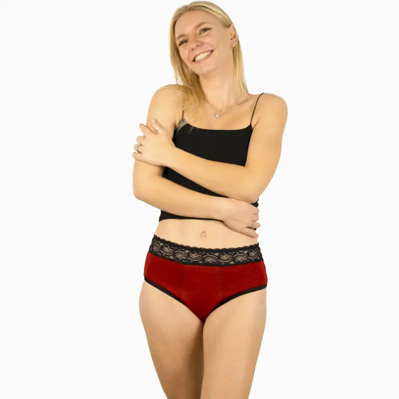 Modèle Lynn culotte menstruelle rouge et dentelle%shop name%%product variant%